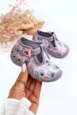 Online BEFADO Buty Papcie Błyszczące 110P474 Szaro-Różowe