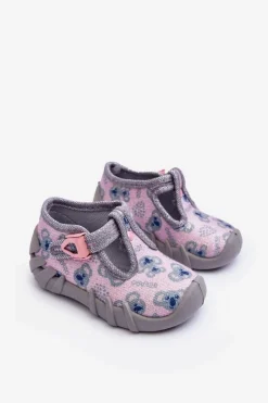 Online BEFADO Buty Papcie Błyszczące 110P474 Szaro-Różowe
