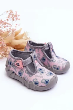 Online BEFADO Buty Papcie Błyszczące 110P474 Szaro-Różowe