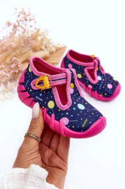 Discount Buty Papcie Dziewczęce 110P471 Różowo-Granatowe Dzieci Chłopięce