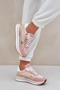 Buty Sportowe Na Platformie|Sneakersy Damskie>Boto Buty Sportowe Błyszczące Damskie Na Platformie Różowe Florefedi