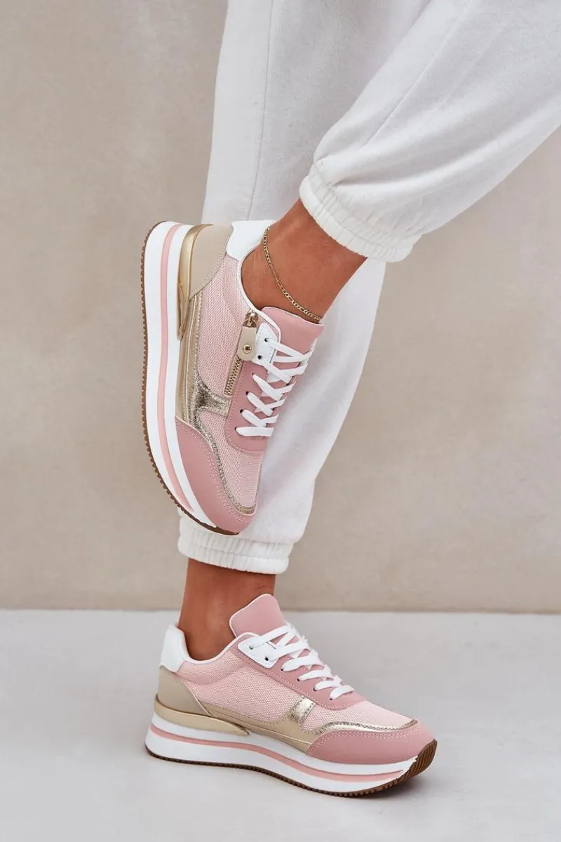Buty Sportowe Na Platformie|Sneakersy Damskie>Boto Buty Sportowe Błyszczące Damskie Na Platformie Różowe Florefedi