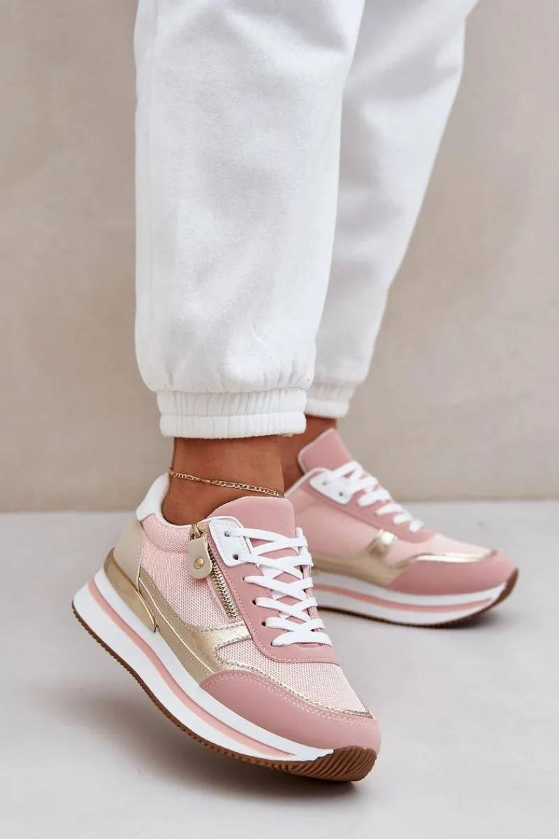 Buty Sportowe Na Platformie|Sneakersy Damskie>Boto Buty Sportowe Błyszczące Damskie Na Platformie Różowe Florefedi