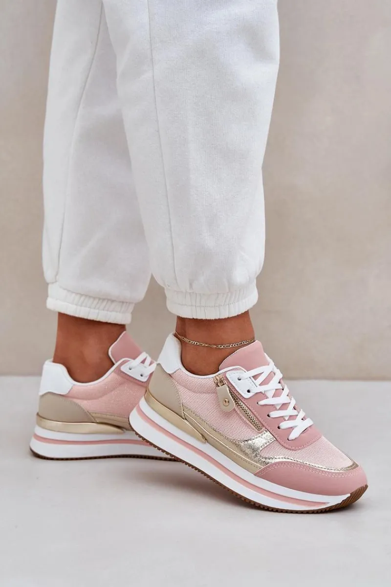 Buty Sportowe Na Platformie|Sneakersy Damskie>Boto Buty Sportowe Błyszczące Damskie Na Platformie Różowe Florefedi