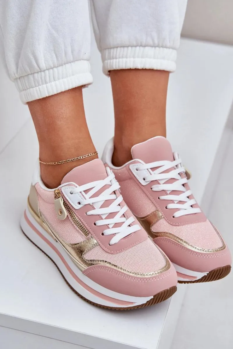 Buty Sportowe Na Platformie|Sneakersy Damskie>Boto Buty Sportowe Błyszczące Damskie Na Platformie Różowe Florefedi