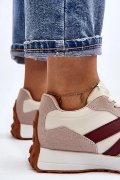 Online Boto Buty Sportowe Damskie Beżowo-Bordowe Chloette