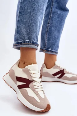 Online Boto Buty Sportowe Damskie Beżowo-Bordowe Chloette