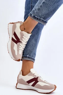Online Boto Buty Sportowe Damskie Beżowo-Bordowe Chloette