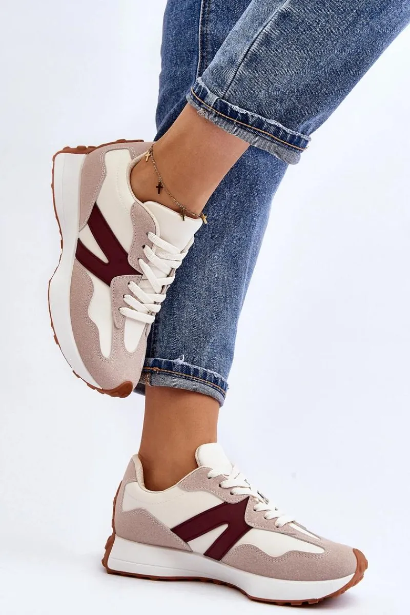 Online Boto Buty Sportowe Damskie Beżowo-Bordowe Chloette