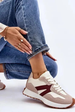 Online Boto Buty Sportowe Damskie Beżowo-Bordowe Chloette