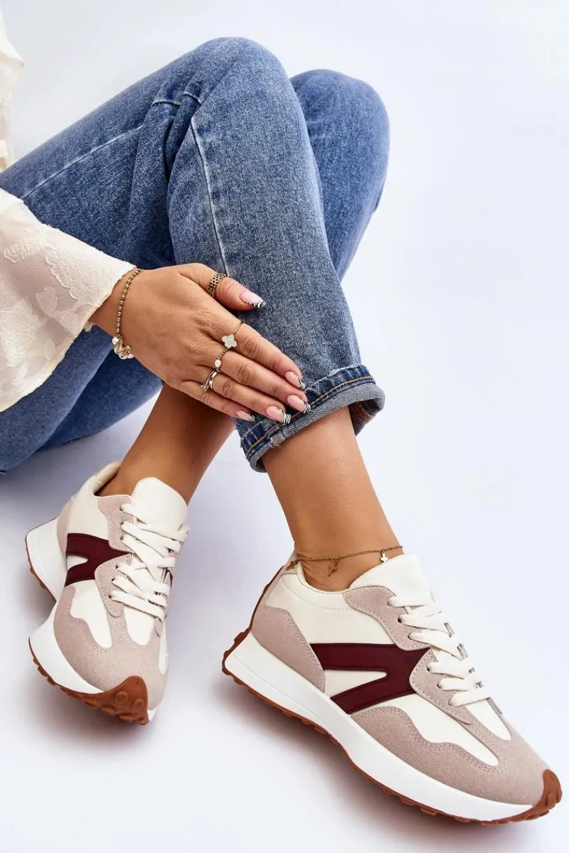 Online Boto Buty Sportowe Damskie Beżowo-Bordowe Chloette