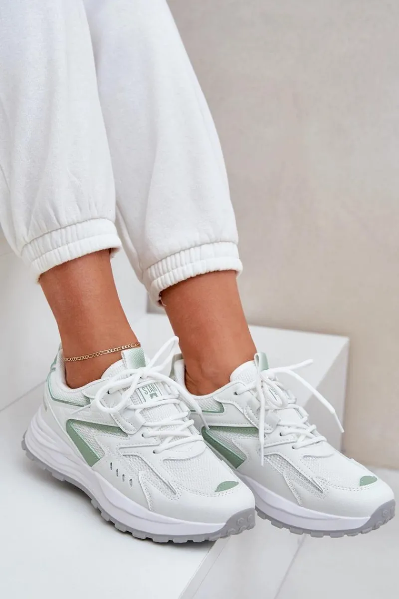 Hot Big Star Shoes Buty Sportowe Damskie Big Star NN274A095 HI-POLY SYSTEM Biało-Zielone Biały