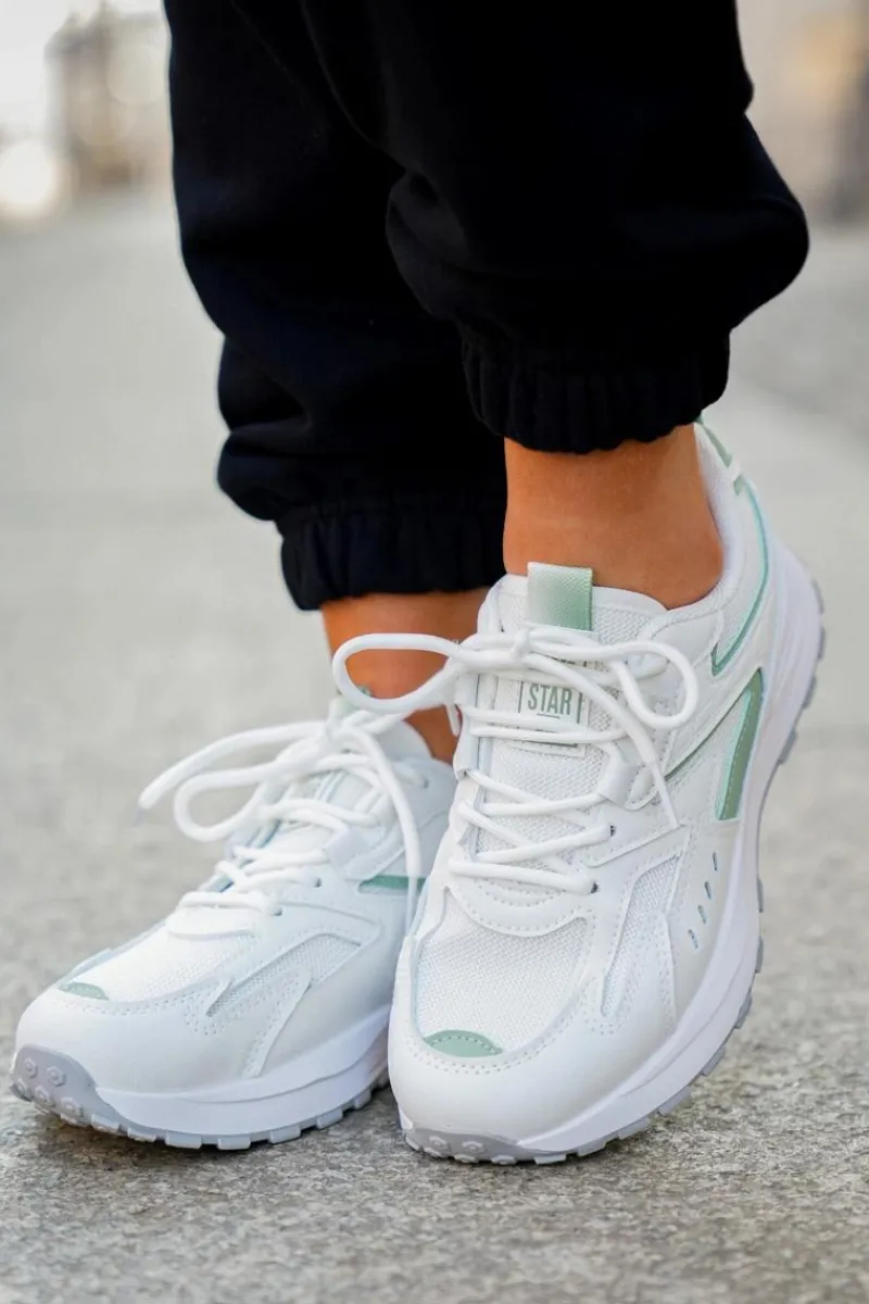 Hot Big Star Shoes Buty Sportowe Damskie Big Star NN274A095 HI-POLY SYSTEM Biało-Zielone Biały