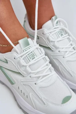 Hot Big Star Shoes Buty Sportowe Damskie Big Star NN274A095 HI-POLY SYSTEM Biało-Zielone Biały