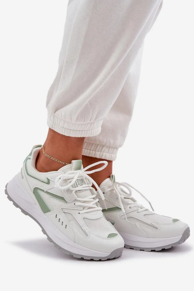 Hot Big Star Shoes Buty Sportowe Damskie Big Star NN274A095 HI-POLY SYSTEM Biało-Zielone Biały