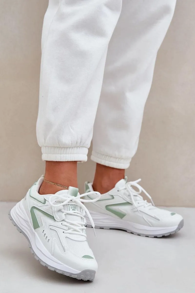 Hot Big Star Shoes Buty Sportowe Damskie Big Star NN274A095 HI-POLY SYSTEM Biało-Zielone Biały