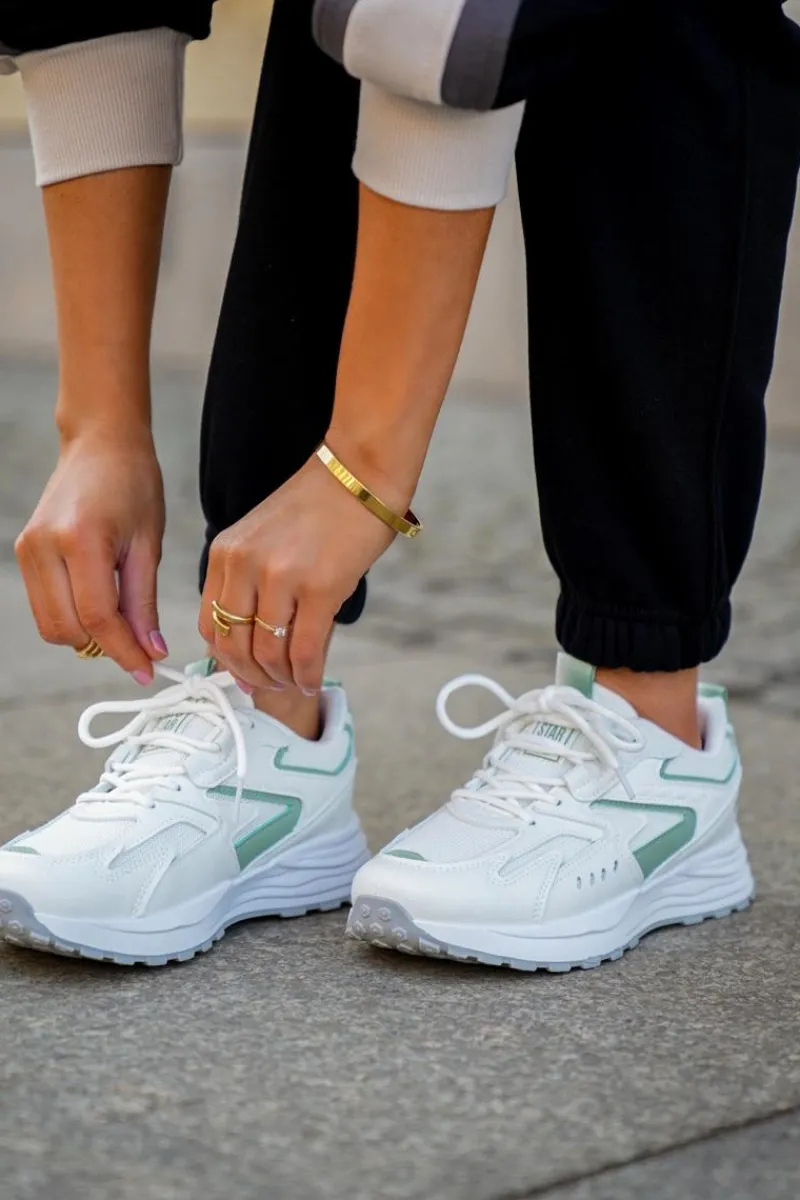 Hot Big Star Shoes Buty Sportowe Damskie Big Star NN274A095 HI-POLY SYSTEM Biało-Zielone Biały