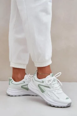 Hot Big Star Shoes Buty Sportowe Damskie Big Star NN274A095 HI-POLY SYSTEM Biało-Zielone Biały