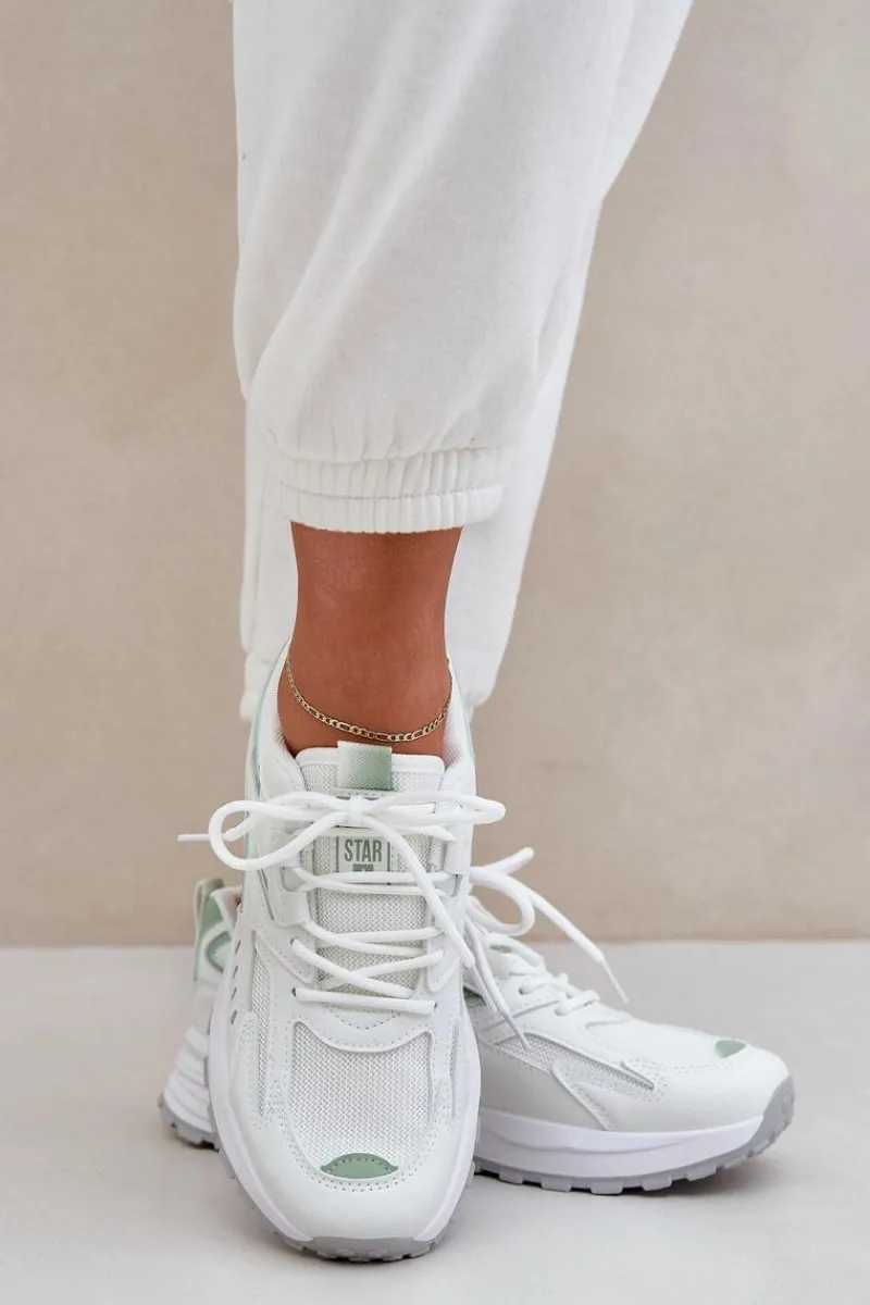 Hot Big Star Shoes Buty Sportowe Damskie Big Star NN274A095 HI-POLY SYSTEM Biało-Zielone Biały