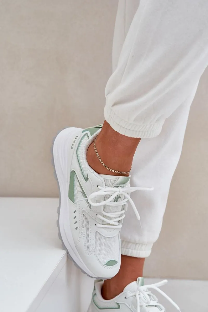 Hot Big Star Shoes Buty Sportowe Damskie Big Star NN274A095 HI-POLY SYSTEM Biało-Zielone Biały