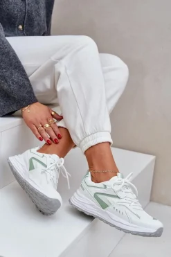 Hot Big Star Shoes Buty Sportowe Damskie Big Star NN274A095 HI-POLY SYSTEM Biało-Zielone Biały