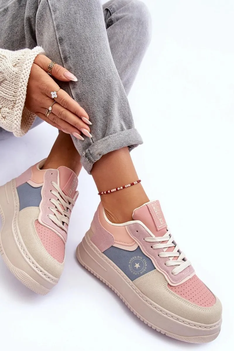Online Buty Sportowe Damskie Big Star MM274233 Różowo-Beżowe Damskie Buty Sportowe Big Star|Sneakersy Damskie