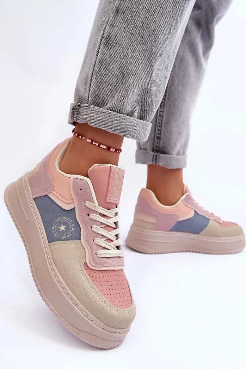 Online Buty Sportowe Damskie Big Star MM274233 Różowo-Beżowe Damskie Buty Sportowe Big Star|Sneakersy Damskie
