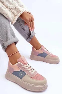 Online Buty Sportowe Damskie Big Star MM274233 Różowo-Beżowe Damskie Buty Sportowe Big Star|Sneakersy Damskie