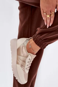 Clearance Buty Sportowe Damskie Na Platformie Vinceza 58510 Złote Damskie Sneakersy Damskie