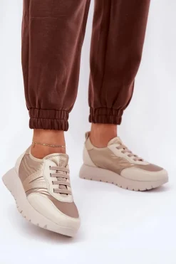 Clearance Buty Sportowe Damskie Na Platformie Vinceza 58510 Złote Damskie Sneakersy Damskie