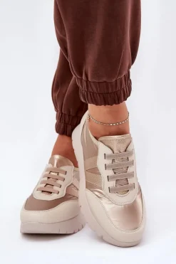 Clearance Buty Sportowe Damskie Na Platformie Vinceza 58510 Złote Damskie Sneakersy Damskie