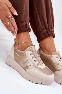 Clearance Buty Sportowe Damskie Na Platformie Vinceza 58510 Złote Damskie Sneakersy Damskie