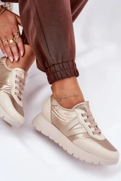 Clearance Buty Sportowe Damskie Na Platformie Vinceza 58510 Złote Damskie Sneakersy Damskie