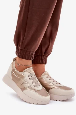 Clearance Buty Sportowe Damskie Na Platformie Vinceza 58510 Złote Damskie Sneakersy Damskie
