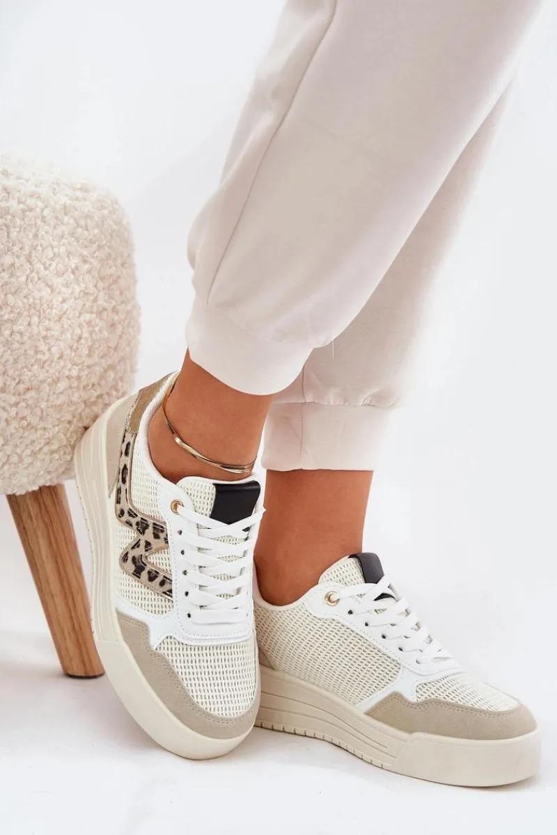 Buty Sportowe Na Platformie|Sneakersy Damskie>Boto Buty Sportowe Damskie Na Platformie Panterka Beżowe Lorori Beżowy