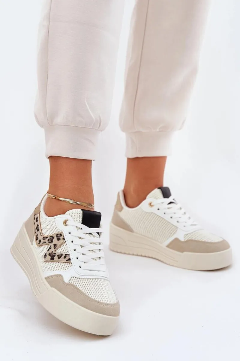 Buty Sportowe Na Platformie|Sneakersy Damskie>Boto Buty Sportowe Damskie Na Platformie Panterka Beżowe Lorori Beżowy
