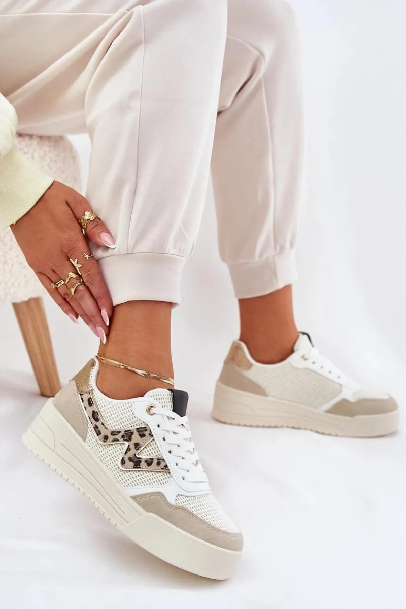 Buty Sportowe Na Platformie|Sneakersy Damskie>Boto Buty Sportowe Damskie Na Platformie Panterka Beżowe Lorori Beżowy