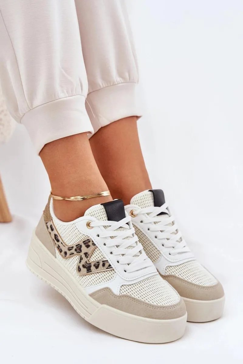 Buty Sportowe Na Platformie|Sneakersy Damskie>Boto Buty Sportowe Damskie Na Platformie Panterka Beżowe Lorori Beżowy