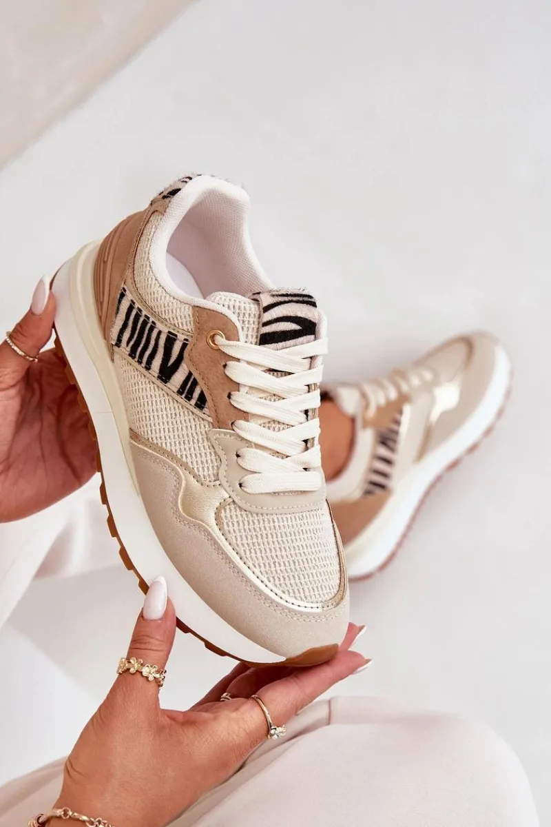 Buty Sportowe Na Platformie|Sneakersy Damskie>Boto Buty Sportowe Damskie Na Platformie Zebra Beżowe Davinara Beżowy