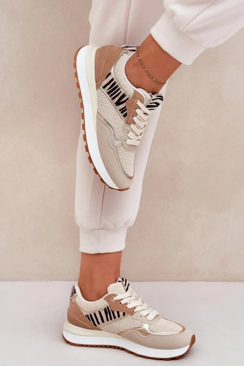 Buty Sportowe Na Platformie|Sneakersy Damskie>Boto Buty Sportowe Damskie Na Platformie Zebra Beżowe Davinara Beżowy