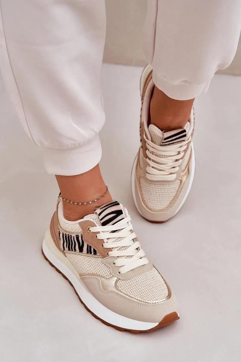 Buty Sportowe Na Platformie|Sneakersy Damskie>Boto Buty Sportowe Damskie Na Platformie Zebra Beżowe Davinara Beżowy