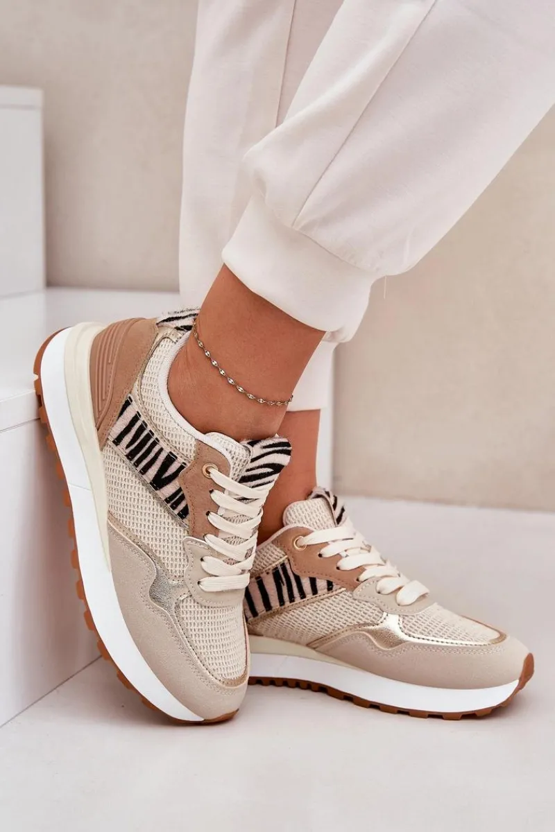 Buty Sportowe Na Platformie|Sneakersy Damskie>Boto Buty Sportowe Damskie Na Platformie Zebra Beżowe Davinara Beżowy
