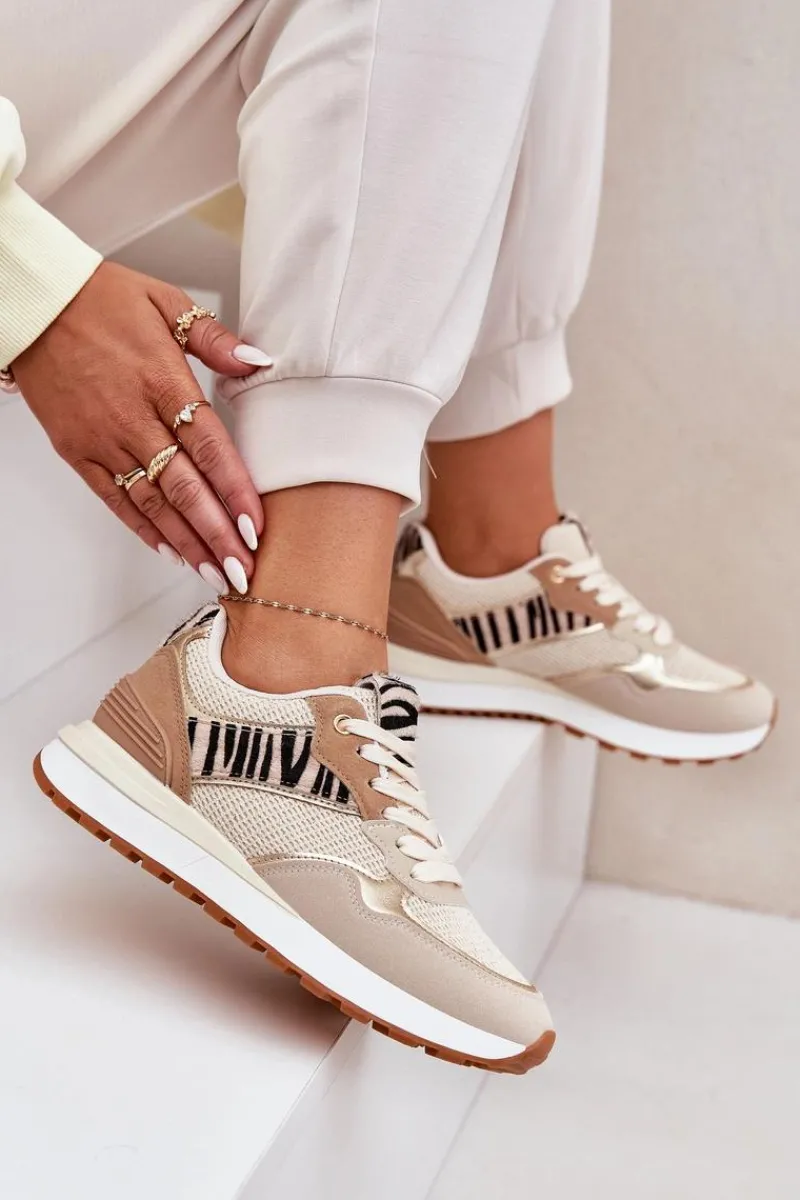 Buty Sportowe Na Platformie|Sneakersy Damskie>Boto Buty Sportowe Damskie Na Platformie Zebra Beżowe Davinara Beżowy