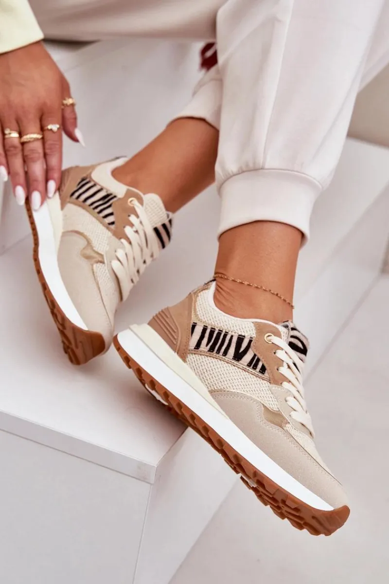 Buty Sportowe Na Platformie|Sneakersy Damskie>Boto Buty Sportowe Damskie Na Platformie Zebra Beżowe Davinara Beżowy