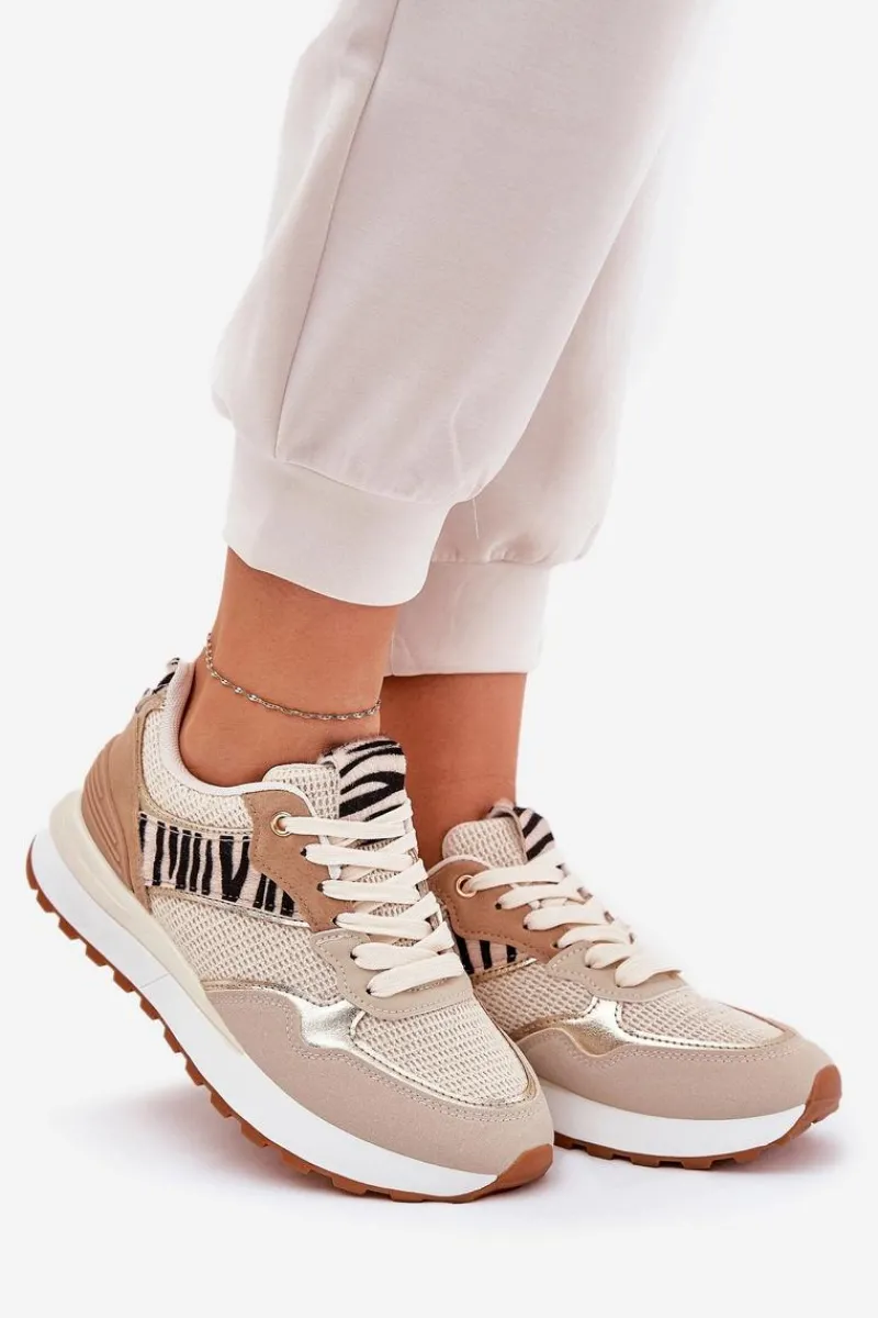 Buty Sportowe Na Platformie|Sneakersy Damskie>Boto Buty Sportowe Damskie Na Platformie Zebra Beżowe Davinara Beżowy