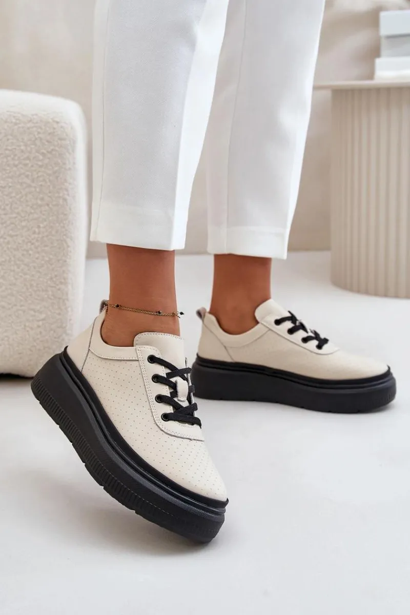 Online Buty damskie Vinceza Buty Sportowe Damskie Na Platformie Skóra Naturalna Beżowe 41470 Vinceza