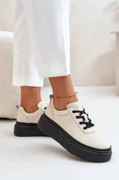 Online Buty damskie Vinceza Buty Sportowe Damskie Na Platformie Skóra Naturalna Beżowe 41470 Vinceza