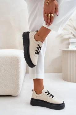 Online Buty damskie Vinceza Buty Sportowe Damskie Na Platformie Skóra Naturalna Beżowe 41470 Vinceza