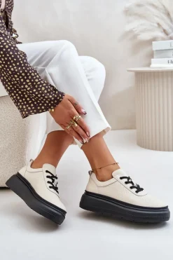 Online Buty damskie Vinceza Buty Sportowe Damskie Na Platformie Skóra Naturalna Beżowe 41470 Vinceza
