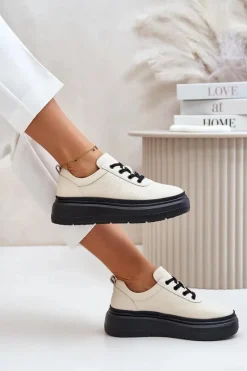 Online Buty damskie Vinceza Buty Sportowe Damskie Na Platformie Skóra Naturalna Beżowe 41470 Vinceza